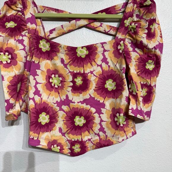 Free People Pink Combo Give Me More Floral Top Sz M NWT - Picture 4 of 13